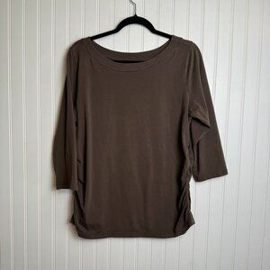 ELI brown ruched 3/4 sleeve top size 4 oversize fit Pima cotton I5